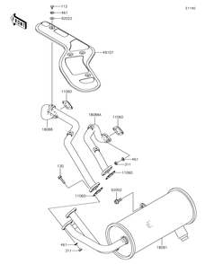 Muffler Diagram and Parts List for KAF620RHF 2017 Kawasaki Lawn Tractor Accessories
