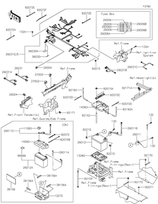 Chassis Electrical Equipment Diagram and Parts List for KRF800GMFNN 2021 Kawasaki Lawn Tractor Accessories