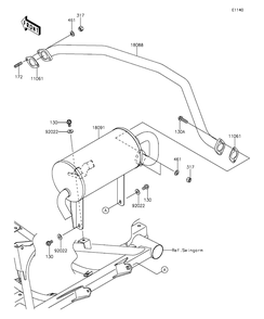Muffler Diagram and Parts List for KAF400DFF 2015 Kawasaki Lawn Tractor Accessories