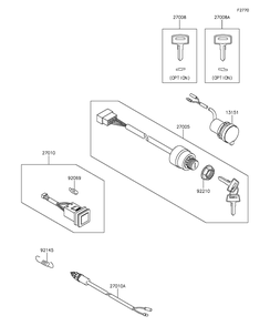 Ignition Switch Diagram and Parts List for KAF400FGF 2016 Kawasaki Lawn Tractor Accessories