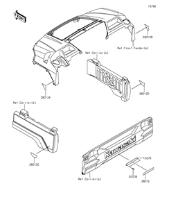 Reflectors Diagram and Parts List for KAF1000BGF 2016 Kawasaki Lawn Tractor Accessories