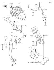 Brake Pedal/Throttle Lever Diagram and Parts List for KAF620XJF 2018 Kawasaki Lawn Tractor Accessories