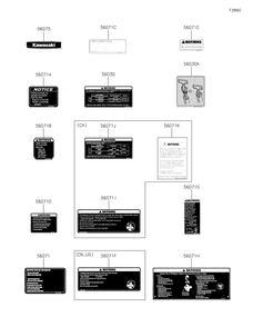 Labels Diagram and Parts List for KAF700AMFNN 2021 Kawasaki Lawn Tractor Accessories