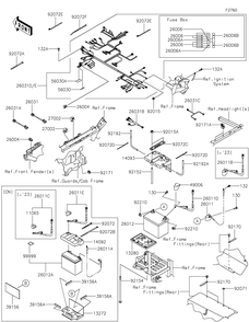 Chassis Electrical Equipment Diagram and Parts List for KRT800FPFNN 2023 Kawasaki Lawn Tractor Accessories
