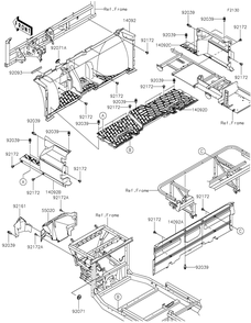 Frame Fittings Diagram and Parts List for KAF820BMFNL 2021 Kawasaki Lawn Tractor Accessories