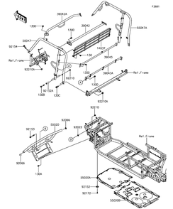 Guards/Cab Frame Diagram and Parts List for KAF1000FGF 2016 Kawasaki Lawn Tractor Accessories