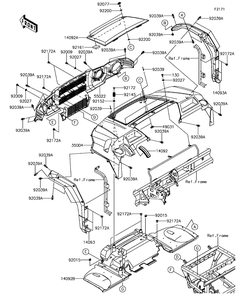Front Fender Diagram and Parts List for KAF1000CHF 2017 Kawasaki Lawn Tractor Accessories