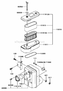 Air-FilterMuffler Diagram and Parts List for FB460V-HS01  Kawasaki Engine