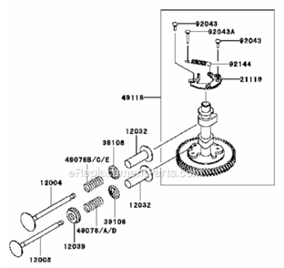 ValveCamshaft Diagram and Parts List for FB460V-HS01  Kawasaki Engine