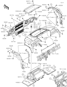 Front Fender Diagram and Parts List for KAF820BMFNL 2021 Kawasaki Lawn Tractor Accessories