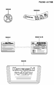 Label Diagram and Parts List for FC420V-AS01  Kawasaki Engine