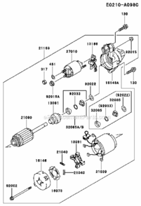 Starter Diagram and Parts List for FC420V-AS01  Kawasaki Engine