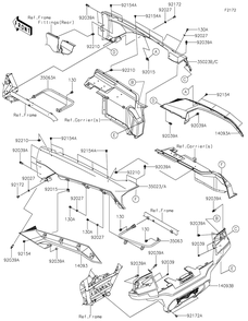 Rear Fender Diagram and Parts List for KRF1000ALF 2020 Kawasaki Lawn Tractor Accessories