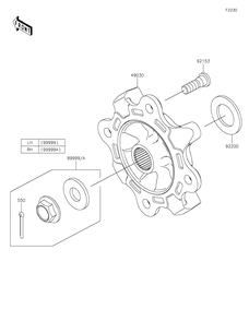 Front Hubs/Brakes Diagram and Parts List for KRF1000DPFNL 2023 Kawasaki Lawn Tractor Accessories