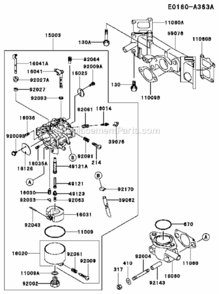 Carburetor Diagram and Parts List for FD611V-FS01  Kawasaki Engine