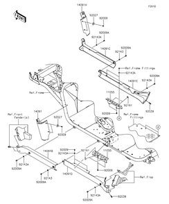 Side Covers/Chain Cover Diagram and Parts List for KAF620RFF 2015 Kawasaki Lawn Tractor Accessories