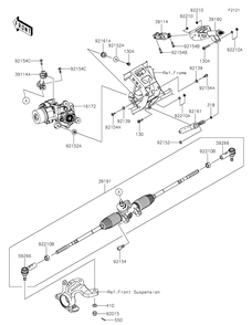 Steering Shaft Diagram and Parts List for KRT1000BPFNL 2023 Kawasaki Lawn Tractor Accessories