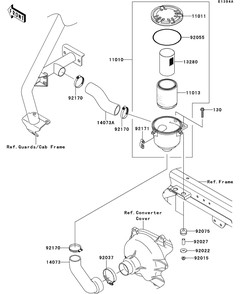 Air Cleaner-Belt Converter Diagram and Parts List for KAF950GDF 2013 Kawasaki Lawn Tractor Accessories