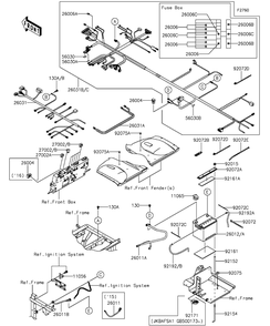 Chassis Electrical Equipment Diagram and Parts List for KAF820AFF 2015 Kawasaki Lawn Tractor Accessories