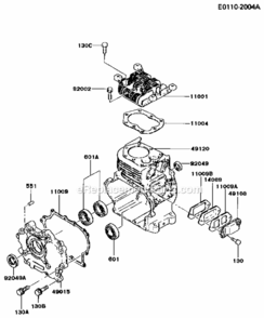 Cylinder_Crankcase Diagram and Parts List for FG300D-S05  Kawasaki Engine