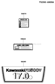 Label Diagram and Parts List for FH500V-BS38  Kawasaki Engine