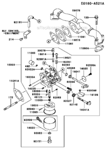 Carburetor Diagram and Parts List for FH500V CS38 Kawasaki Engine