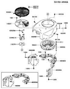 Cooling-Equipment Diagram and Parts List for FH500V CS38 Kawasaki Engine