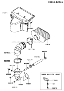 Air-FilterMuffler Diagram and Parts List for FR730V-BS15  Kawasaki Engine