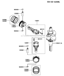 PistonCrankshaft Diagram and Parts List for FR730V-BS15  Kawasaki Engine