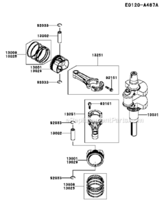 Piston_Crankshaft Diagram and Parts List for FX730V-BS05-R  Kawasaki Engine