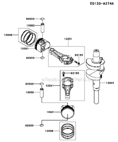 PistonCrankshaft Diagram and Parts List for FX850V-BS12  Kawasaki Engine