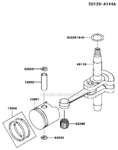 PistonCrankshaft Diagram and Parts List for KHD600A  Kawasaki Hedge Trimmer
