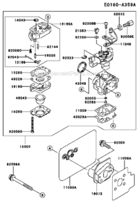 Carburetor Diagram and Parts List for KHD600A  Kawasaki Hedge Trimmer