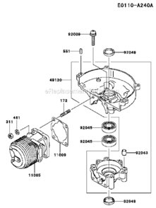 CylinderCrankcase Diagram and Parts List for KHD600A  Kawasaki Hedge Trimmer