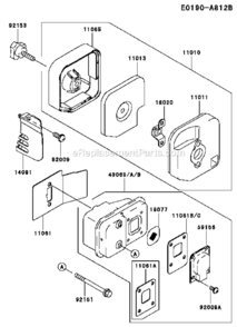 Air-FilterMuffler Diagram and Parts List for KHT750S  Kawasaki Hedge Trimmer