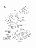 Labels Diagram and Parts List for KLF220-A15 2002 Kawasaki 