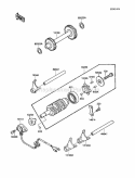 Change Drum/Shift Fork Diagram and Parts List for KLF220-A3 1990 Kawasaki 