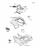 Decals Diagram and Parts List for KLF220-A4 1991 Kawasaki 