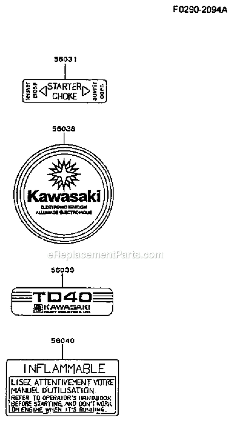 Page G Diagram and Parts List for TD040D AS00 Kawasaki Engine