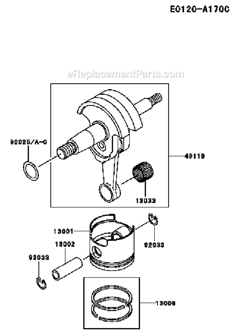 Page J Diagram and Parts List for TD040J AC63 Kawasaki Engine