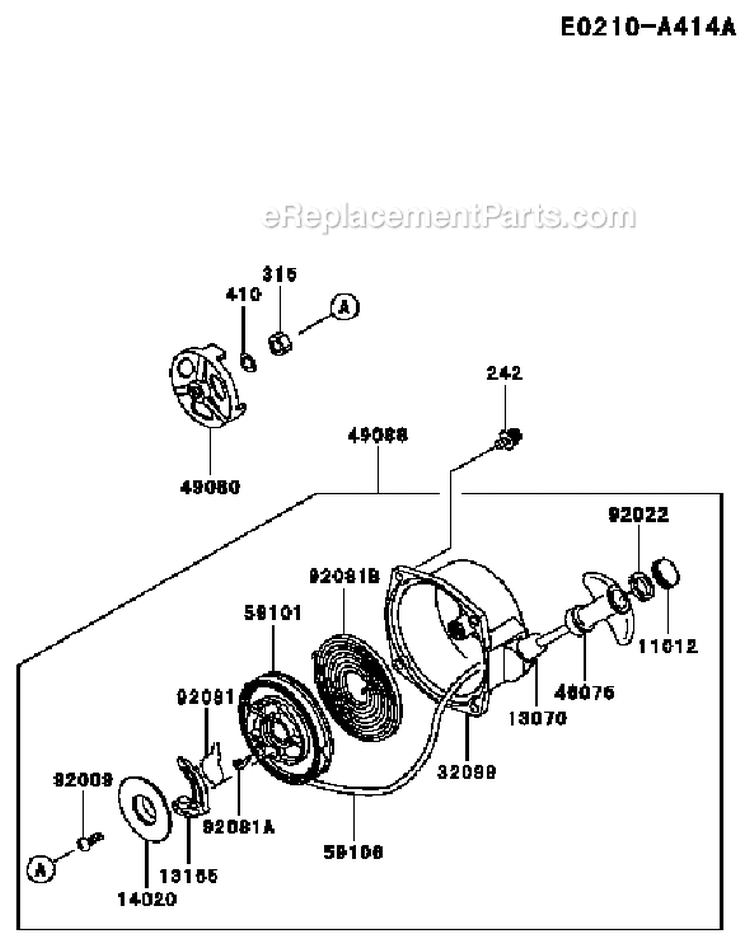 Page K Diagram and Parts List for TD040J AC63 Kawasaki Engine