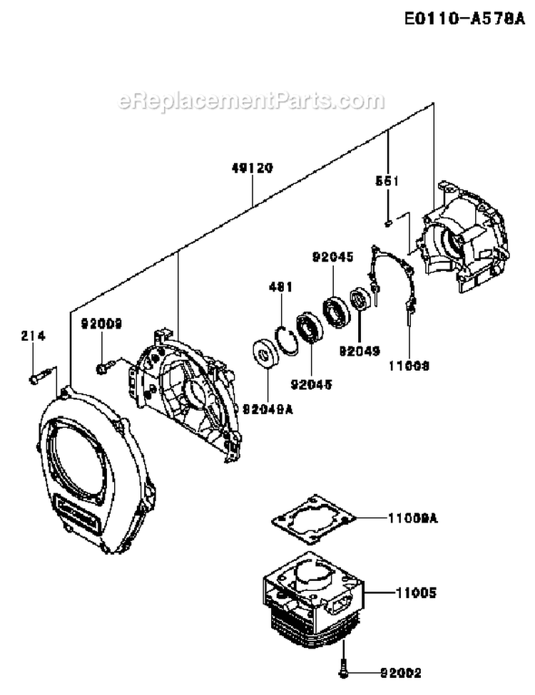 Page E Diagram and Parts List for TD040J AC63 Kawasaki Engine