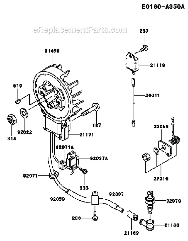 Page F Diagram and Parts List for TD040J AC63 Kawasaki Engine