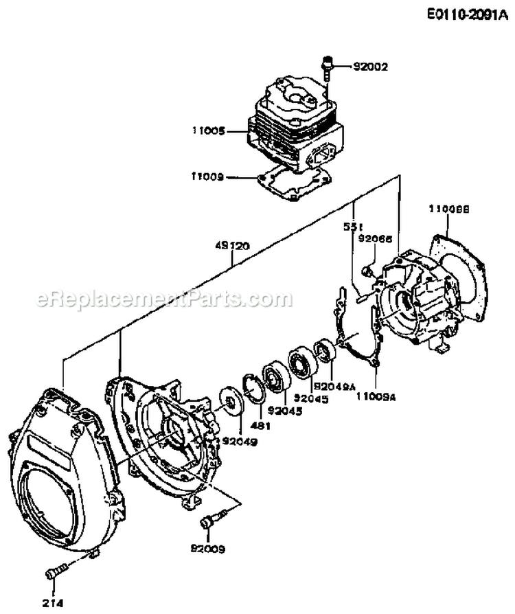 Page F Diagram and Parts List for TD048D AS00 Kawasaki Engine