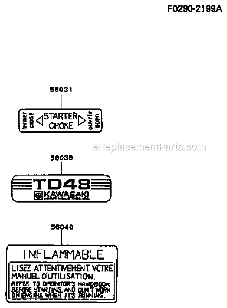 Page H Diagram and Parts List for TD048D AS01 Kawasaki Engine