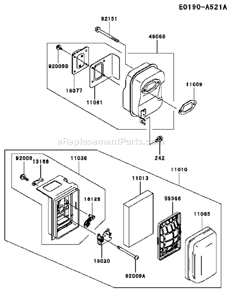 Page A Diagram and Parts List for TE059D AG22 Kawasaki Engine