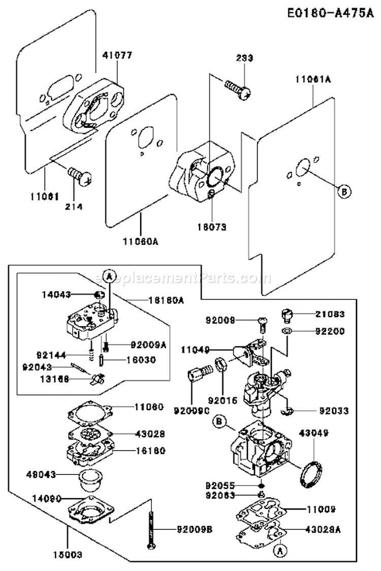 Page B Diagram and Parts List for TE059D AG22 Kawasaki Engine