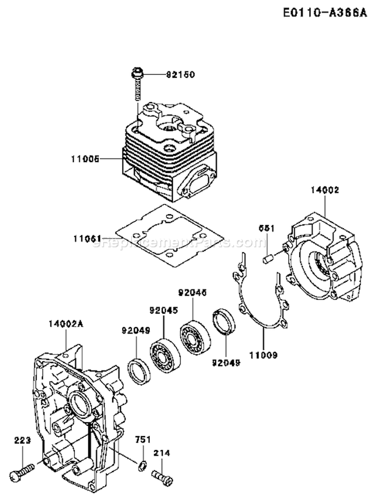 Page D Diagram and Parts List for TE059D AG22 Kawasaki Engine