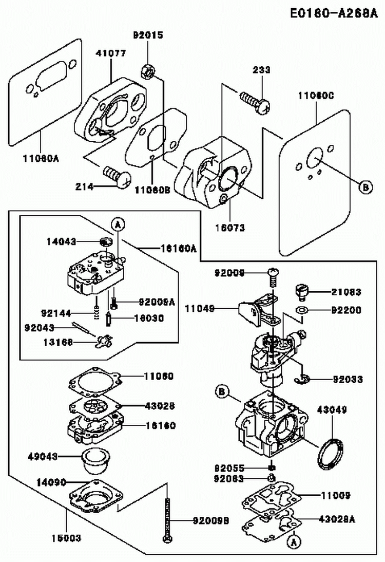 Page B Diagram and Parts List for TEX45D AC54 Kawasaki Engine
