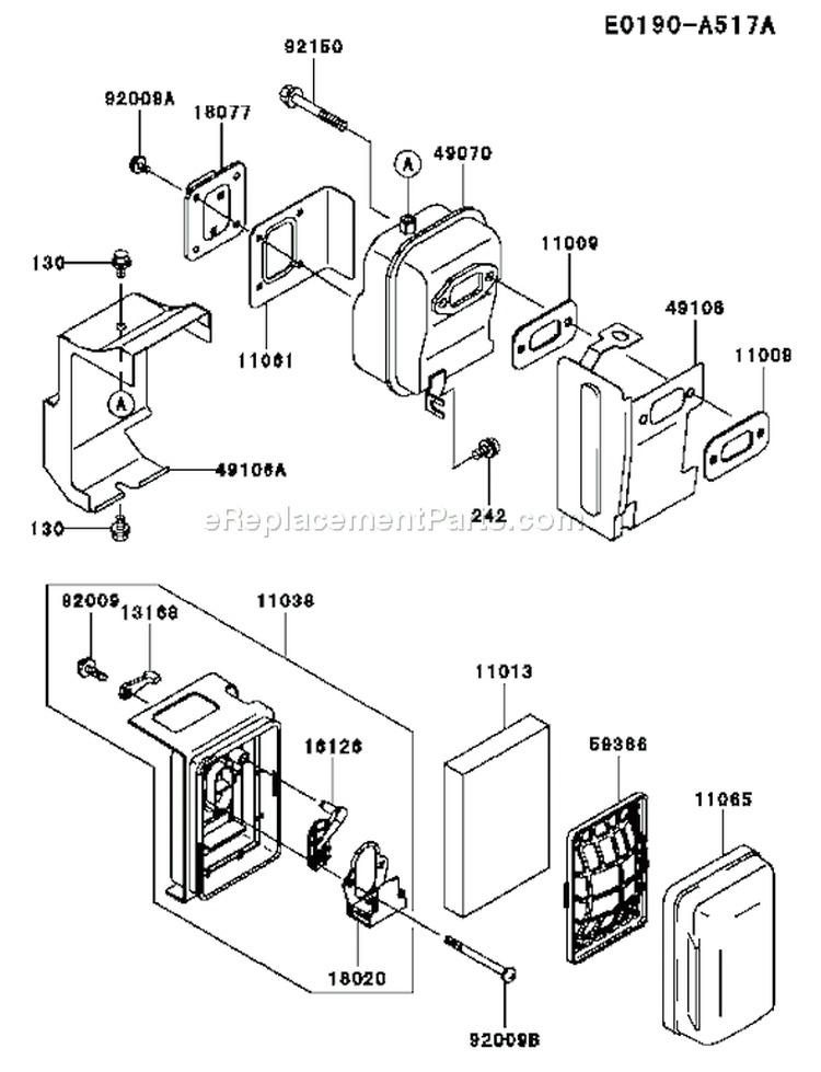 Page A Diagram and Parts List for TEX45D AC63 Kawasaki Engine